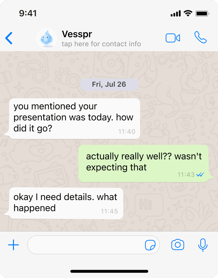 Vesspr conversation in WhatsApp