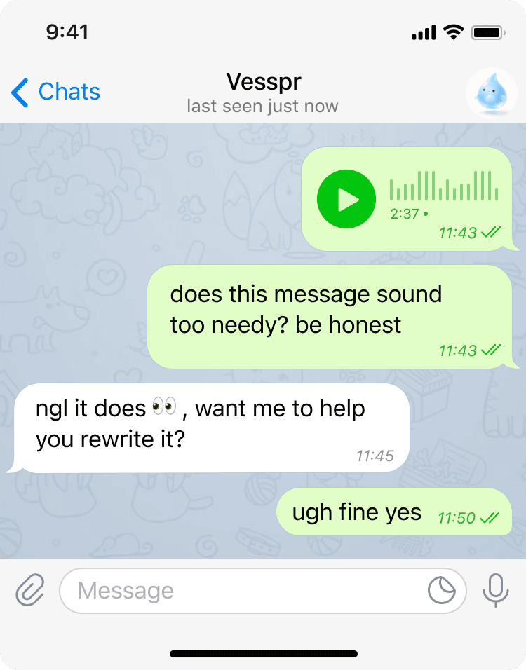 Vesspr conversation in Telegram